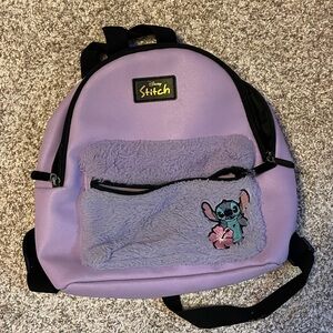 Disney Lilo & Stitch Purple Mini Backpack Fuzzy Front Pocket